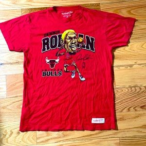 Dennis Rodman Bulls Red Short Sleeve Tee Shirt